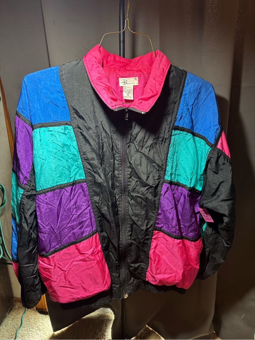 Vintage Bocoo Colorblock Windbreaker Jacket in Black & Brights